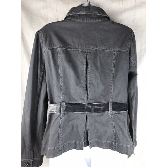 LOFT Gray Button Cotton Jacket Tie Waist Sz 8 Stretch - Picture 4 of 6